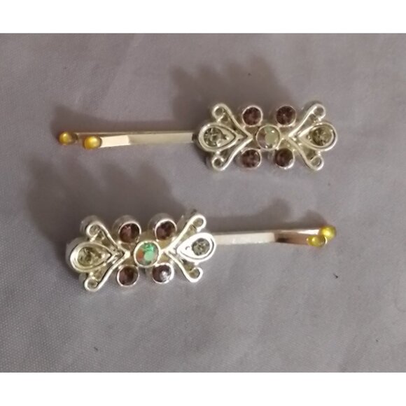 Set Of 2 Vintage Rhinestone Hair Clips Bobby Pins - Picture 3 of 6